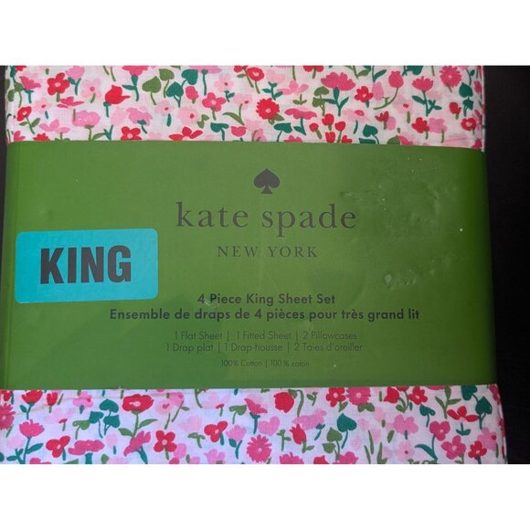 Kate Spade King 4-Piece Sheet Set - Lovely Buds Print - 100% Cotton - Picture 2 of 6